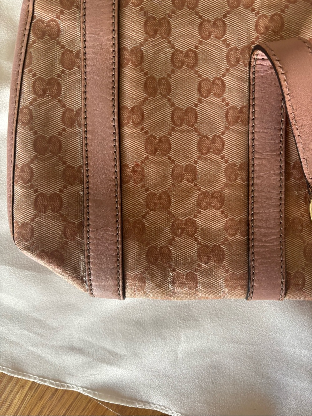 Gucci Jackie Beige/Pink GG Coated Canvas Shoulder Bag with Pink Leather Trim - Picture 13 of 15